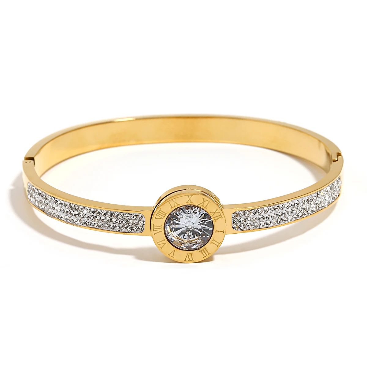 الفاخرة كامل حجر الراين الأرقام الرومانية تكويم الكفة الأساور الفولاذ المقاوم للصدأ الإسورة أساور للنساء مجوهرات مقاومة للماء #1