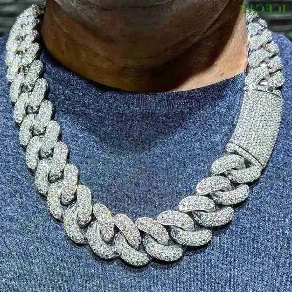 

Factory Price Customized Iced Out Jewelry Hip Hop Necklace 18mm Vvs Moissanite Diamond Cuban Link Chain