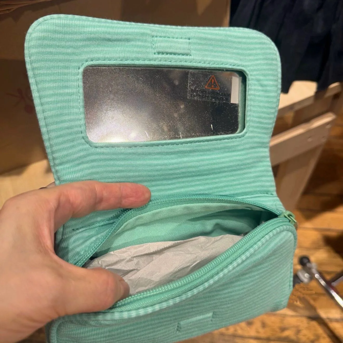 Portable Travel Cosmetic Bag Green Stripes Handheld  Mirror Included Cute Girl's Heart Storage Organizer U-Shaped Zipper ...