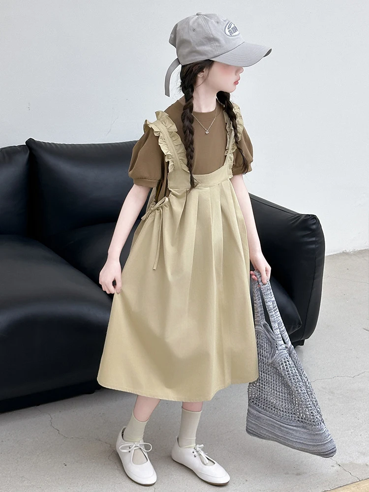 

Girls' Summer Overalls Dress Set2026New summer dress for older children, stylish and fashionable, lightweight skirt