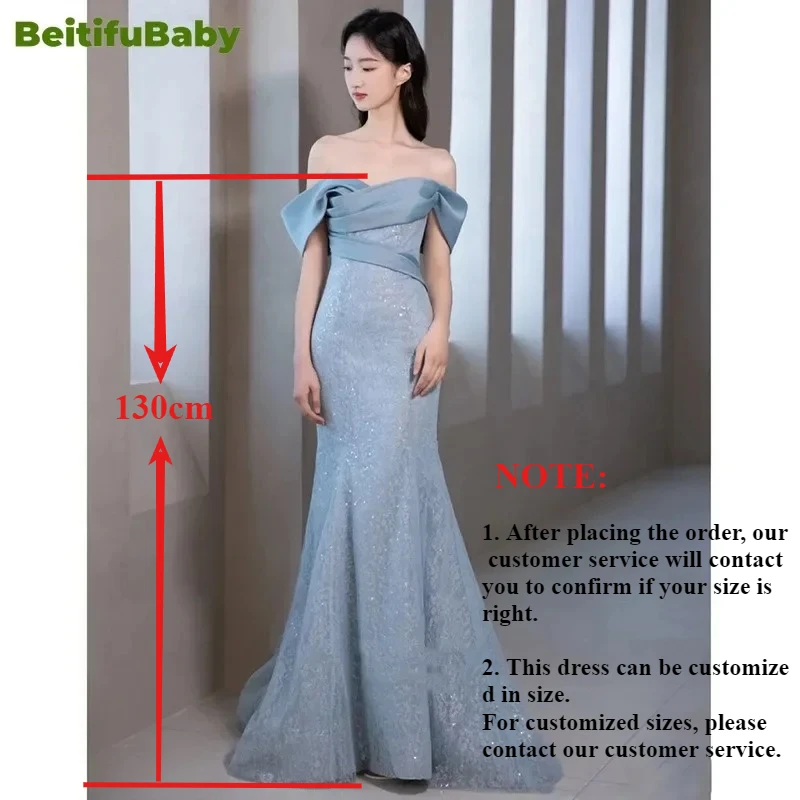 BeitifuBaby Palace Style Women\'s Evening Prom Dress 2024 Light Luxury Off The Shoulder Sleeveless Mermaid Banquet Formal Dresses