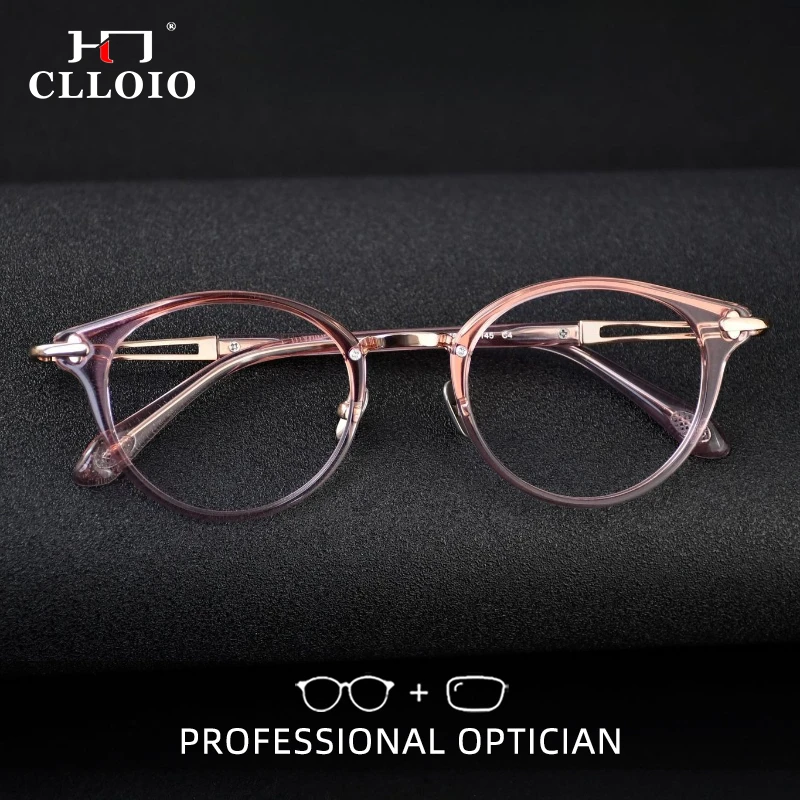 

CLLOIO Trendy Classic Reading Glasses Blue Light Blocking Oval Acetate Frame Titanium Temple Progressive Prescription Eyewear
