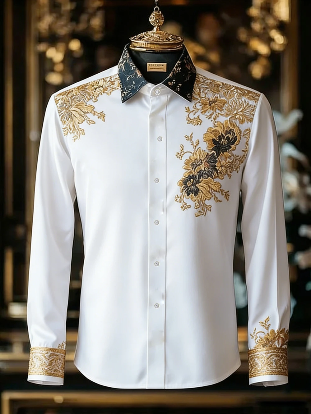 

Men's new light luxury long-sleeved shirt European style aristocratic printed shirt Hawaiian vacation social party mens clothing