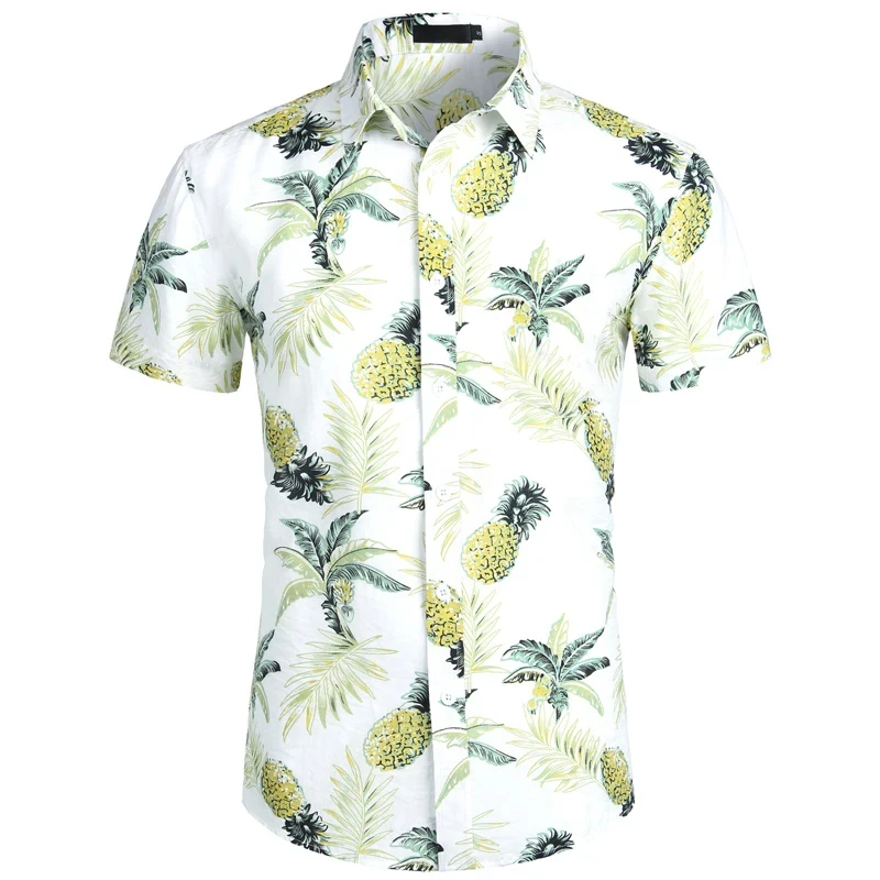 

Hawaiian Shirt Short Sleeve Shirt For Men Pineapple Loose Fit Luxury Lapel Comfortable Beach Wear Casual Big Size Men Shirts