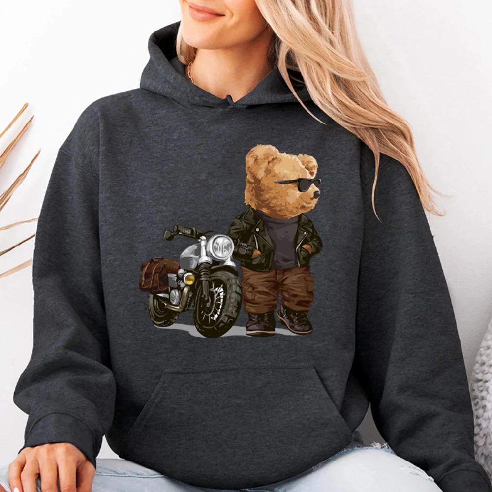 Vintage Biker Stylish Motorcycle Teddy Bear in a Jacket Iron-on Transfers For Clothing Iron On Patches Appliques Thermo Stickers