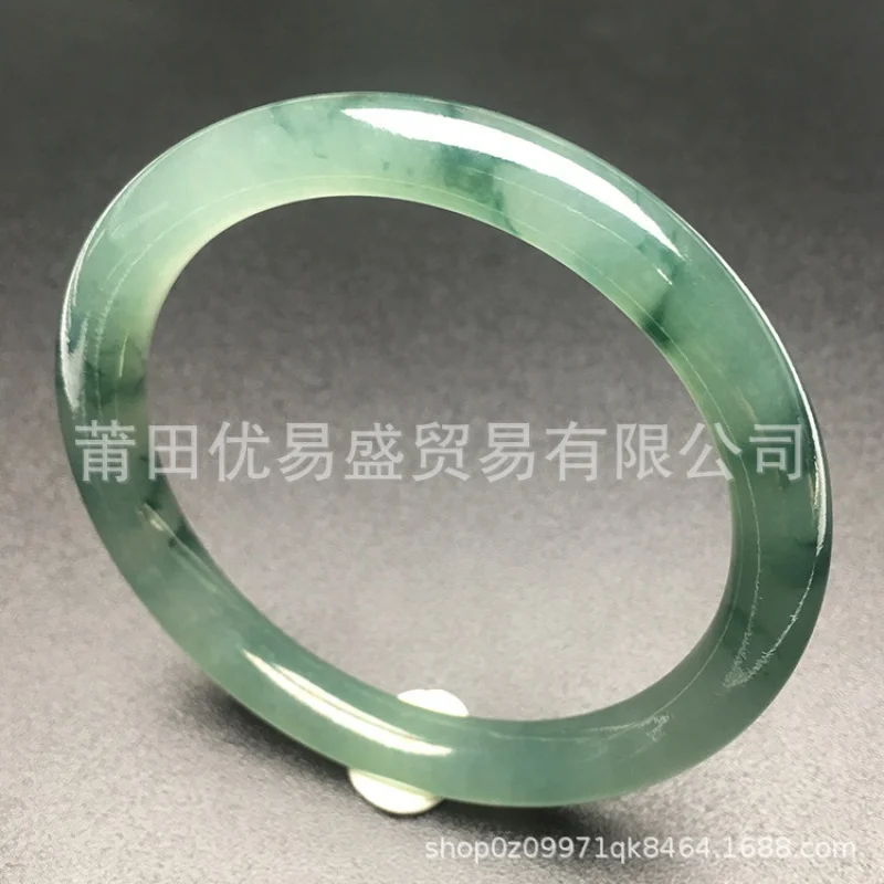 Floating Flowers Sunny Green Background Color Ice-like Thin round Bar Small Blype Jade Bracelet