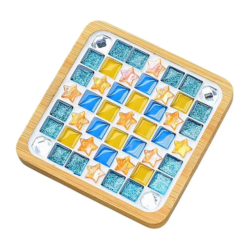 Wooden Coasters For Crafts Glass Mosaic Tiles Cup Mats Handmade Mosaic Crafts Making Kit Handmade Cup Mats For Home Kitchen Cafe