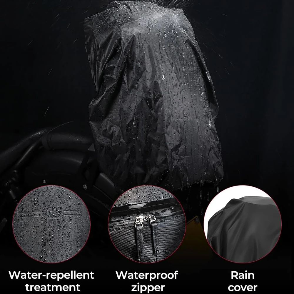 Motorcycle Sissy Bar Backrest Bag 37 L Large Capacity PU Leather Tail Bag with Rain Cover Waterproof Lage Bag with Helmet Net