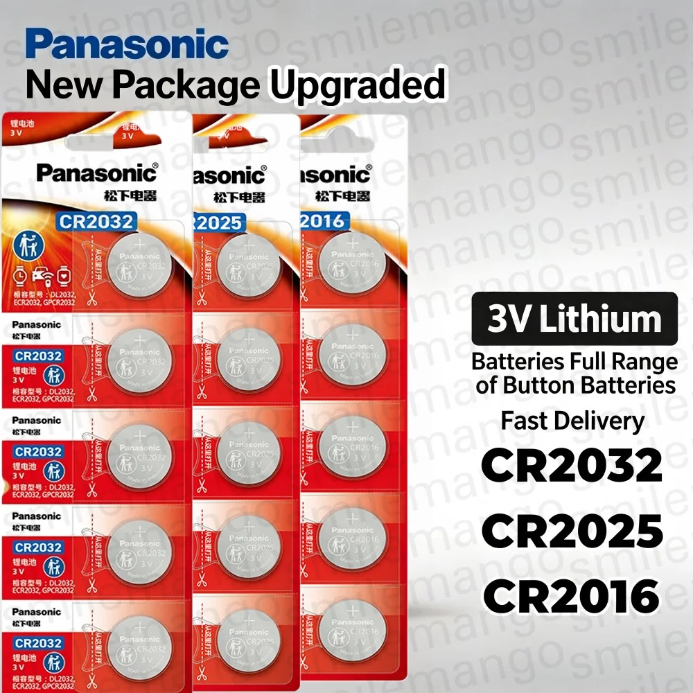Pile bouton au lithium Panasonic 3V CR2032 CR2025 CR2016 DL2032 pour clé de voiture, carte mère d'ordinateur, horloge, calculatrice