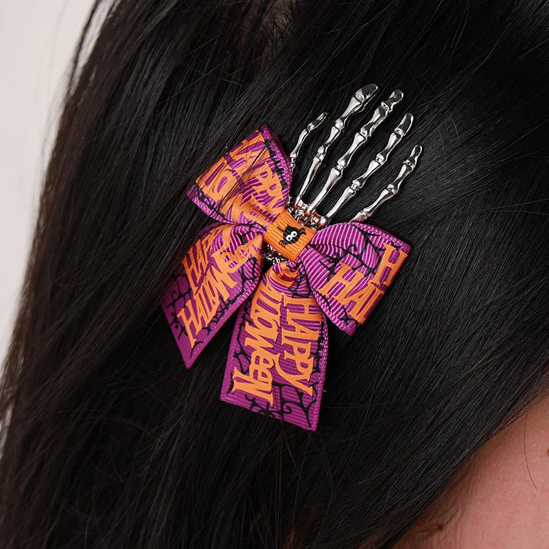 1pc New Halloween Skeleton Ghost Hand Hairpin Female Ghost Pumpkin Witch Personalized Butterfly Bow Hair Edge Clip