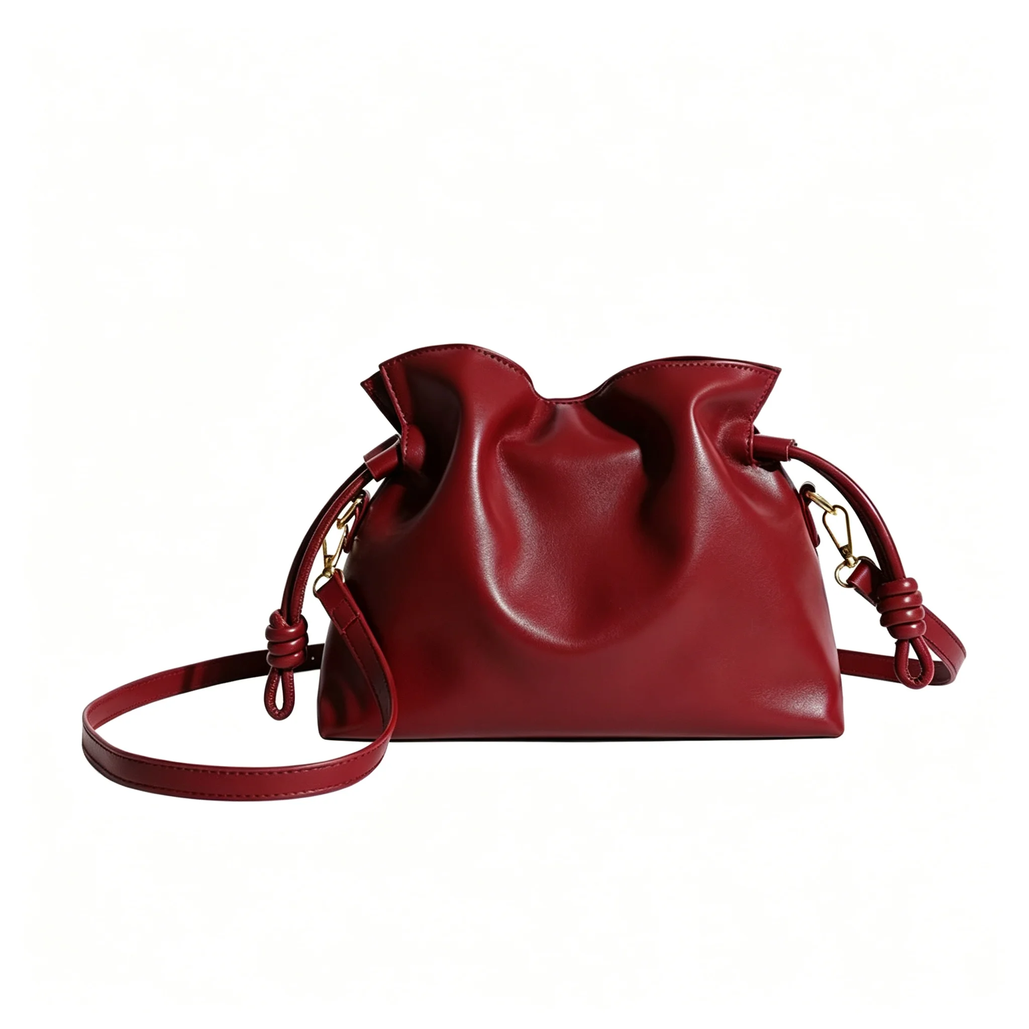 Red Brown Black Drawstring Ruched Cloud Bag PU Leather Shoulder Crossbody Hobo Wine Bridal Wedding Handbag Phone Purse For Women