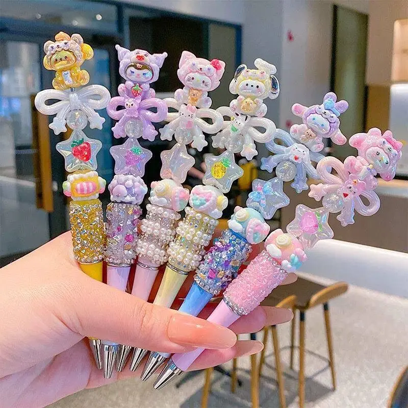 

Sanrio Hello Kitty My Melody Beaded Gel Pen Kuromi Cinnamoroll Student Stationery Bowknot Ball Pen Learning Supplies Xmas Gift