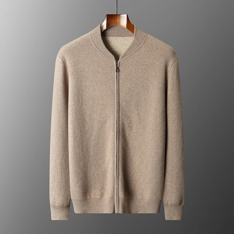 

Men's Zipper Knitted Jacket Clothing 100% Pure Cashmere Sweater Autumn/Winter Casual Stand Collar Thick Cashmere Cardigan Tops