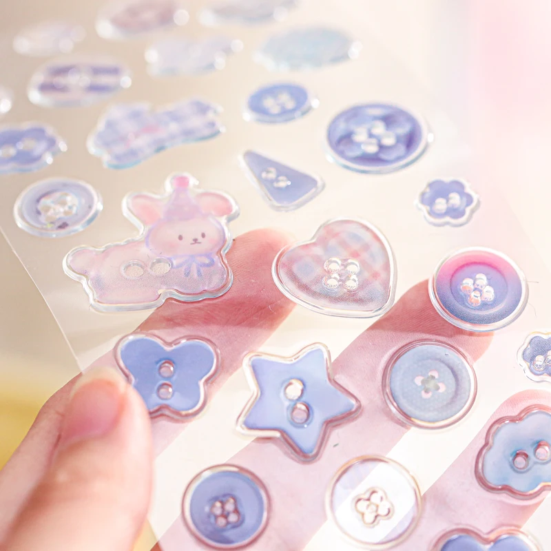 Mr.Paper 2 Packs Epoxy Resin Stickers Cute Cartoon Button Shape 3D Decals DIY for Journal Phone Case Scrapbook Collage