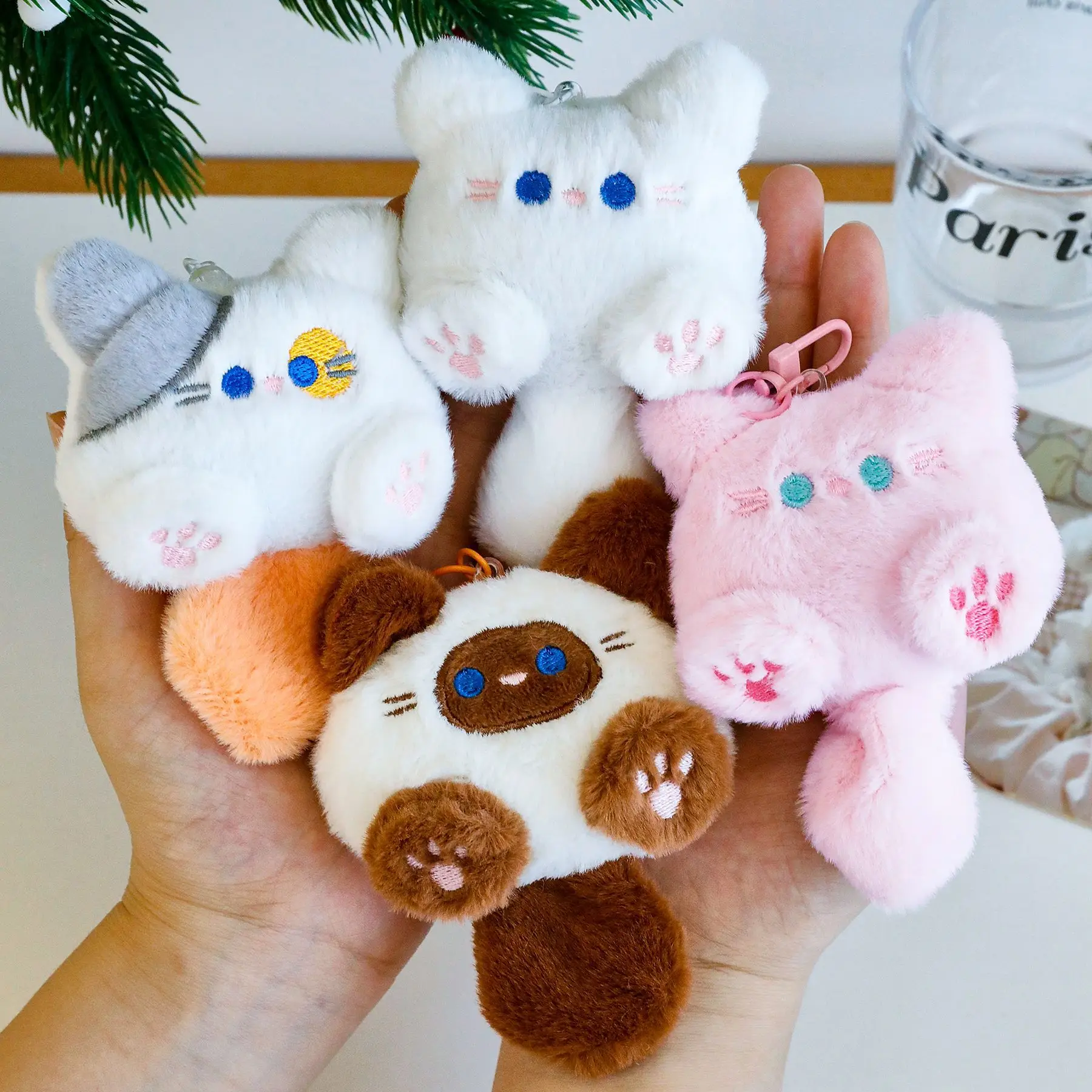 Cute Cat Plush Doll Kitten Plush Keychain Soft Fluffy Cartoon Animal Plush Key Chain Backpack Pendant Accessories Friends Gifts