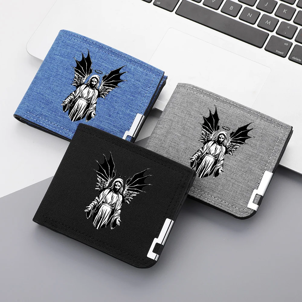 Kurze Herren-Geldbörse mit Reißverschluss, Münzfach, Canvas-Material, Muster-Design, lässige Jugend-Geldbörse