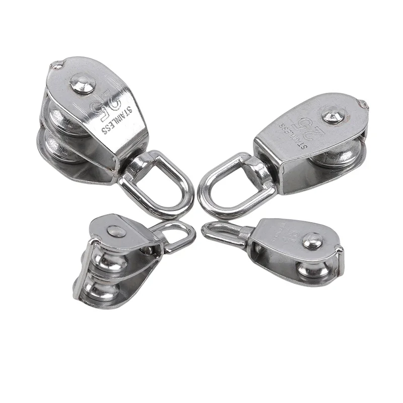 1pcs Stainless Steel Pulley M15/M25 Single Wheel Swivel Lifting Rope Pulley Set Bearing Lifting Wheel Tools Manual Rope Lift