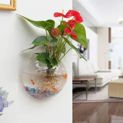 Fish Tank Clear Transparent Wall Mounted Flower Pot Wall Fish Bubble Wall Hanging Bowl Clear Acrylic Vase Flower Plant Pot