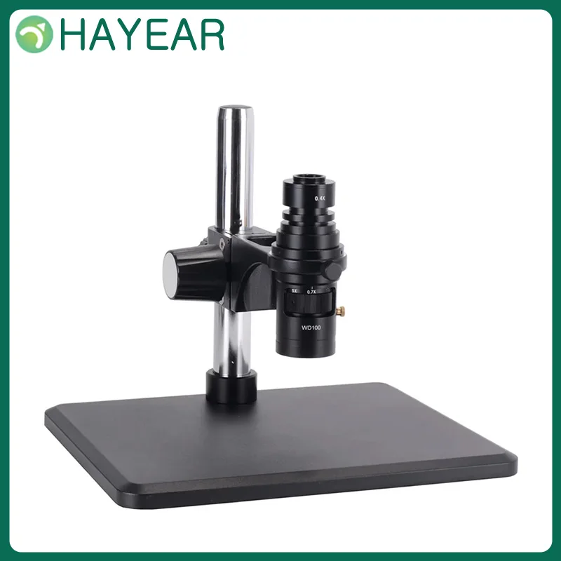 

HAYEAR 0.7X-5X HD Continuously Variable Zoom Lens 100mm Working Distance 200X Parfocal Monocular Lens with Heavy Plain Stand