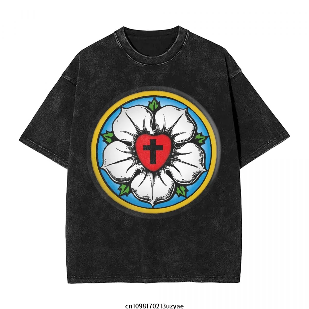 

Мужская винтажная хлопковая футболка с короткими рукавами Heart Lutheran Rose, летняя футболка в стиле хип-хоп