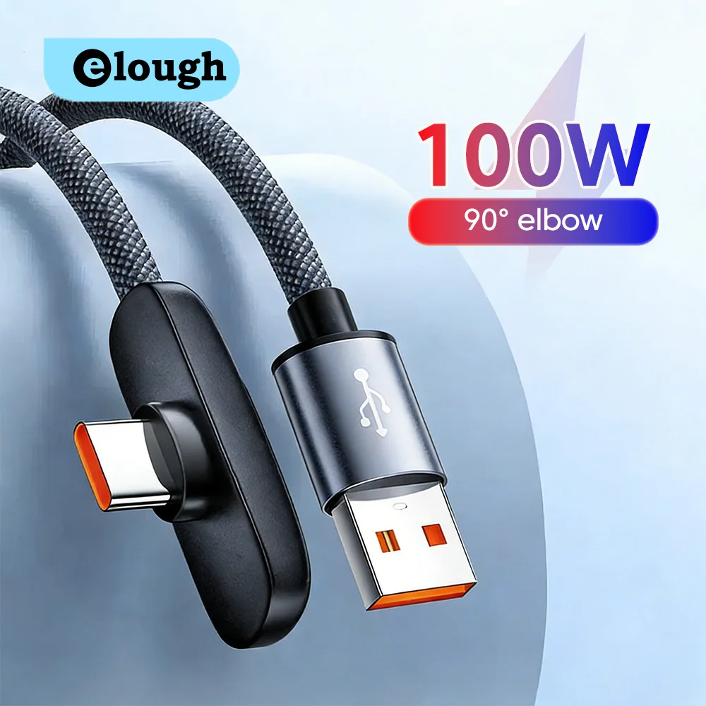 100W Fast Charging Braided Data Cable Gaming 90° Elbow USB C To Type C Cable for Samsung Xiaomi Oneplus Huawei Phone USB C Cable