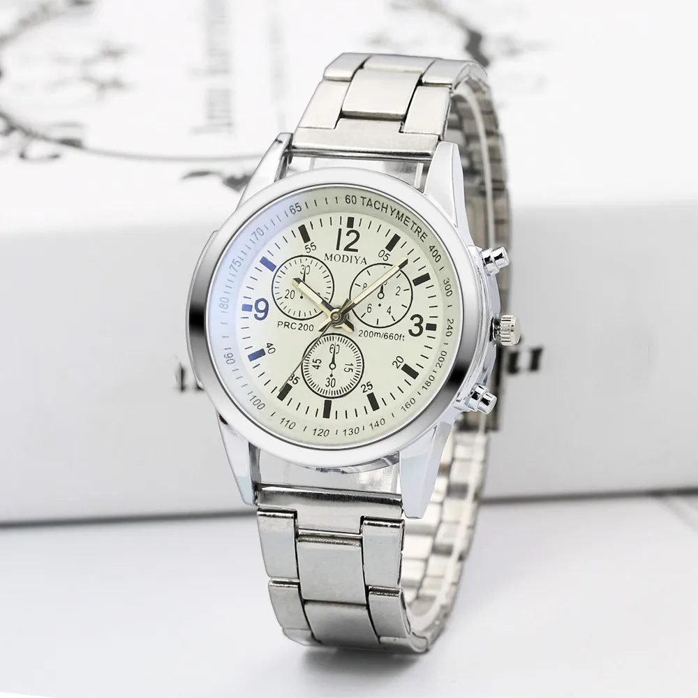 Men’s Stainless Steel Strip Casual Fashion Business No Waterproof Three Eyes Ground Dial Calender Quartz Watch For Gift Giving