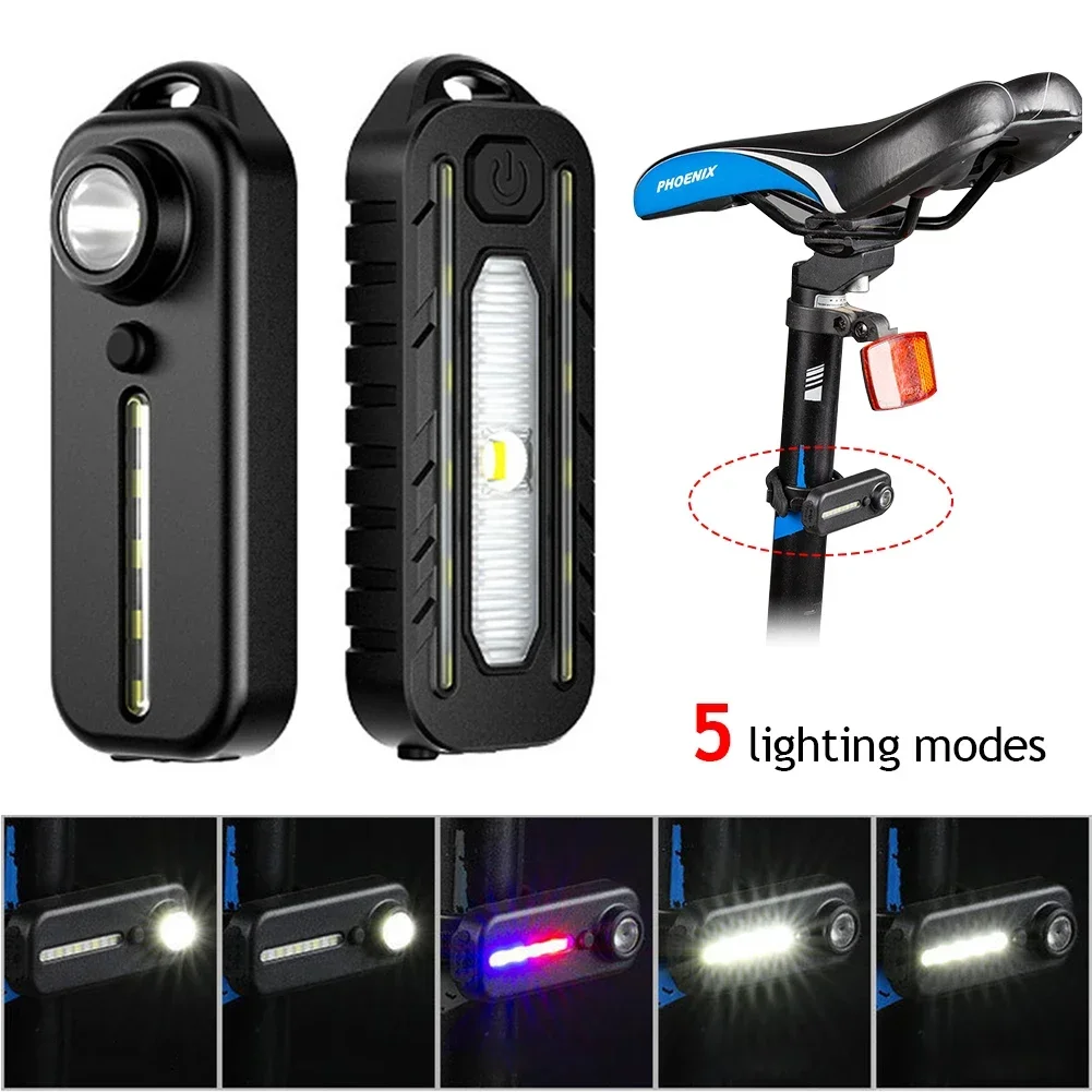 Mini Thin Flashlight Tactical Police Shoulder Light USB Type-C Rechargeable Bicycle Taillight Helmet Lamp Keychain Light