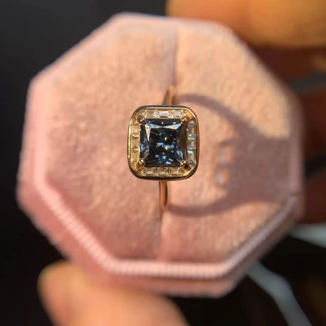 YULEM LAB 100% Blue Gray Moissanite Square Cut Diamond Rings for Women Engagement Ring Jewelry Sterling Silver Rings