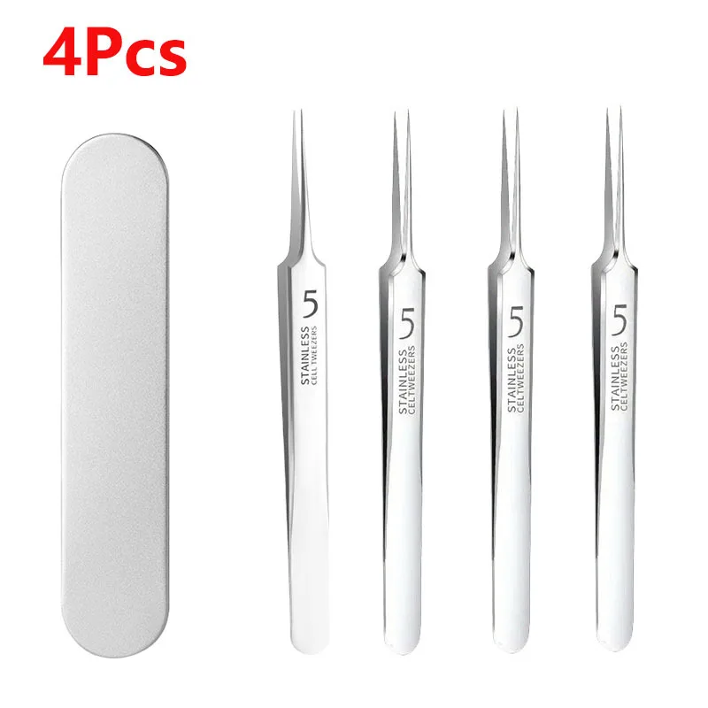 

4Pcs Fine Tweezers for Removing Blackheads and Pimples, Stainless Steel, Suitable for All Skin Types, Fragrance-free