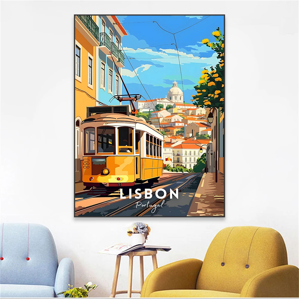 Arte de Pared de Lisboa, Impresión de Viaje, Paisaje Natural, Póster de Portugal, Arte de Pared de Ciudad Colorida, Elétricos de Lisboa, Decoración en Lienzo