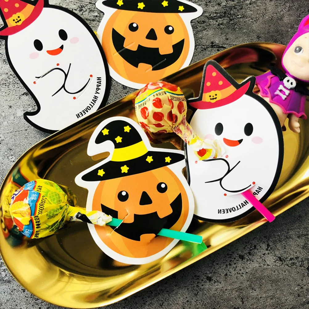 

50 Pcs Pumpkin Ghost Lollipop Decoration Paper Card Packaging Halloween Message