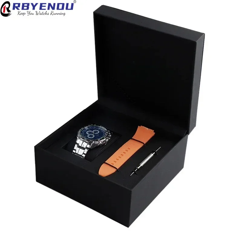 OEM Pu Flap Watch Gift Packing Box With Watch Band Adjuster Tools Position Watch Case Black Box Single Organizador Custom Logo