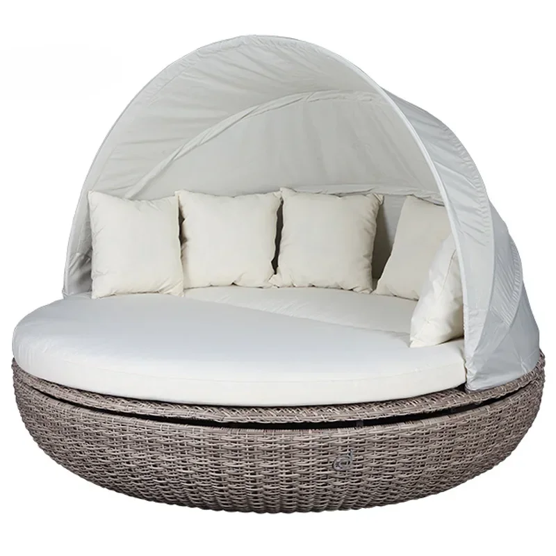 

'Modern Double Daybed Garden Patio High Quality Cheap Hotel Outdoor Furniture Beds Terrace Daybed With Shade Rattan Day Bed