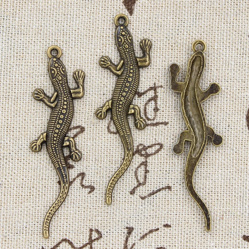 8 sztuk Charms Gecko jaszczurka 56x15mm Antique Making wisiorek fit, w stylu Vintage tybetański brąz srebrny kolor, ręcznie robiona biżuteria DIY — zdjęcie 3