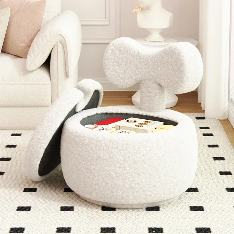 Casual Lamb Wool Small Stool Rotatable Backrest Chair Sofa Seat and Storage Stool for Modern Living Room Decor