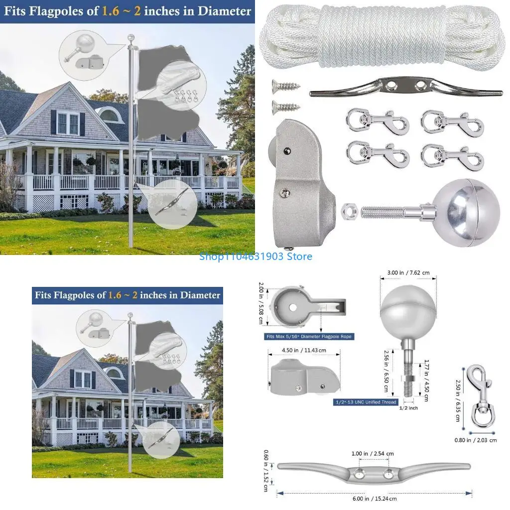 

Rustproof Flagpole Hardware Package 3Inch Gold Ball 2Inch Truck Nylon Pulley 3 Embedded Screws For Secure Installation