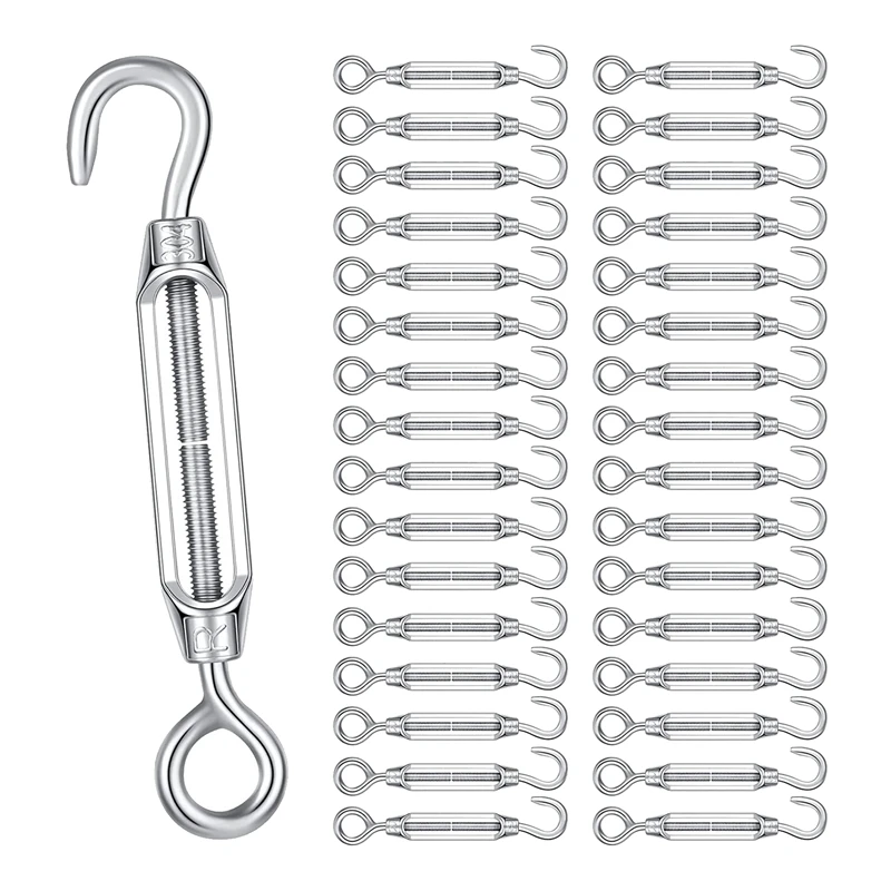 32 Pc M4hook And Eye Turnbuckle For Cable Wire Rope Tension, For DIY String Light Picture Hanging Tent Rope