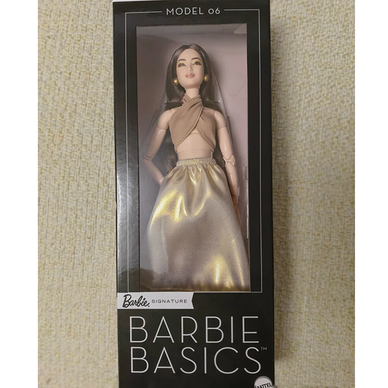munecas-barbie-signature-1-6-originales-modelo-basico-de-moda-06-cuerpo-movil-pelo-castano-top-marron-vestido-plateado-juguetes-de-coleccionista-regalo