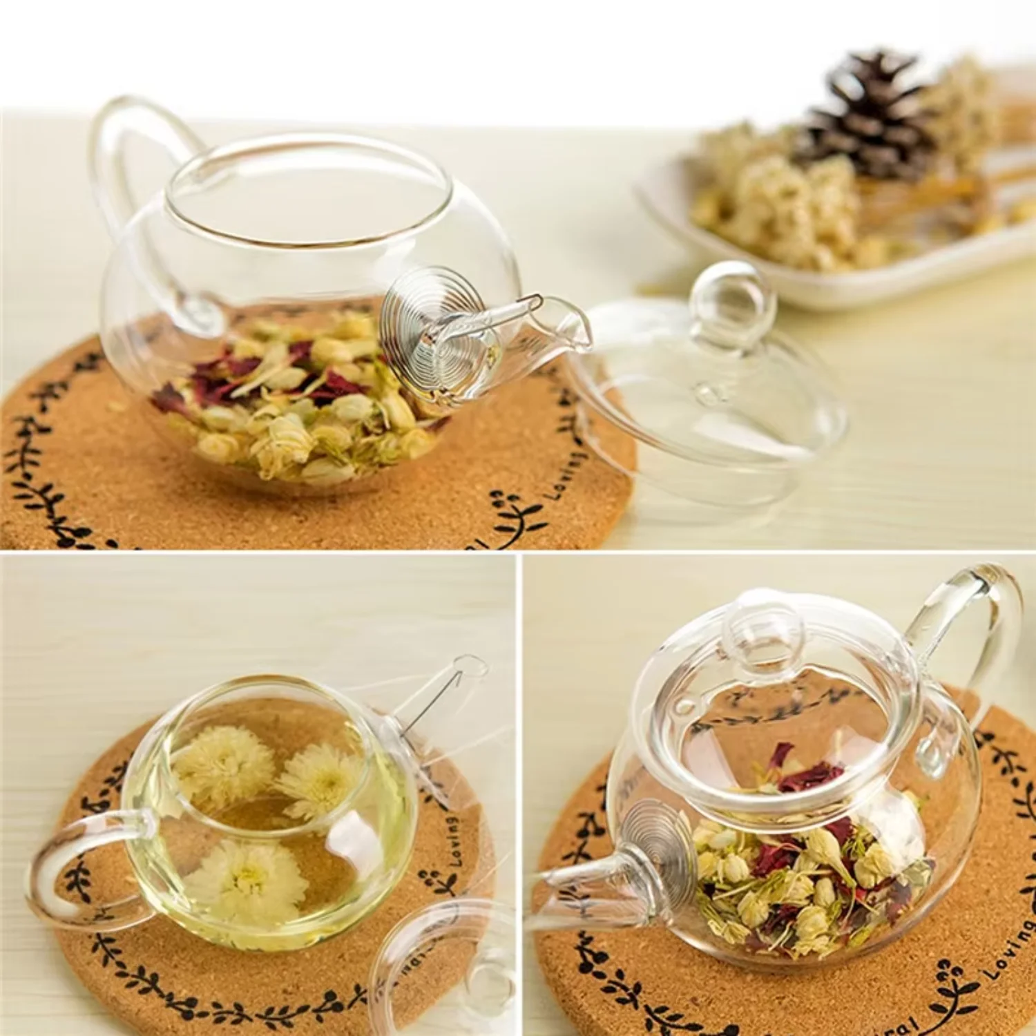 250ml/8.5oz Glass Teapot With Infuser Heat Resistant Bottle Cup  Blooming Tea Leaf Herbal Coffee  Office