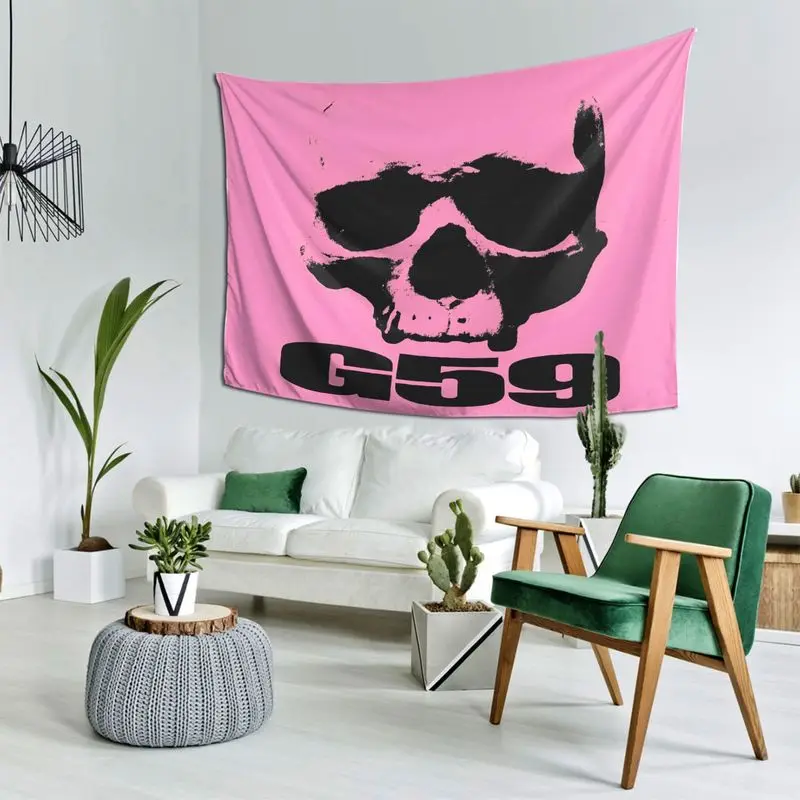 VIKAMA Pink Black Contrasting G59 Sunglasses Skull Retro Tapestry, Edgy Wall Hanging for Subculture Bedroom Decor