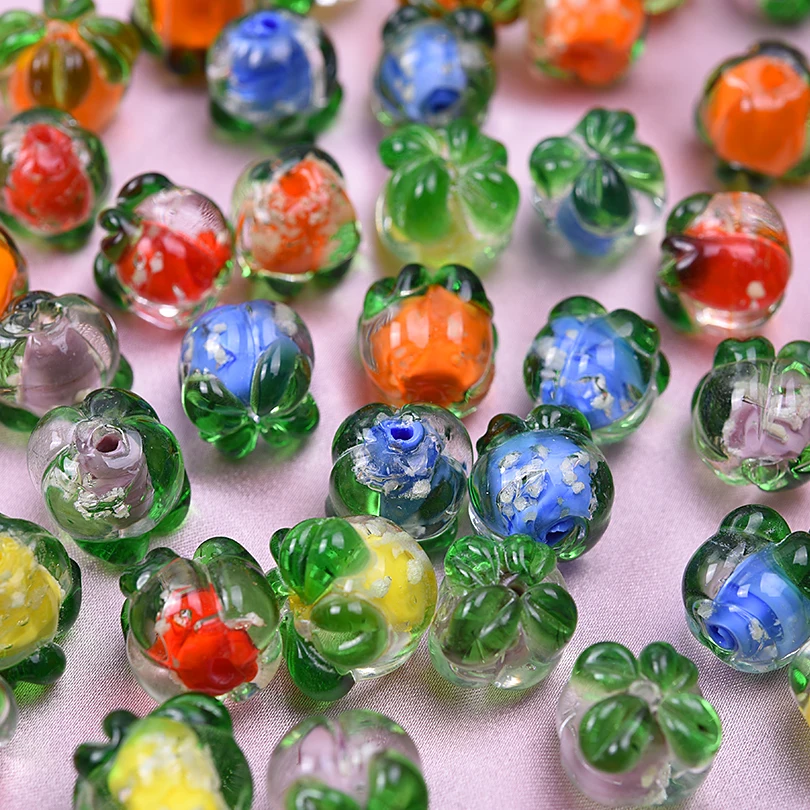 6Pcs/Lot Mixed Cute Glass 3D Fruit Persimmon Lampwork Charms Handmade DIY Women Earrings  Bracelet Jewelry Making Ornament Bulk