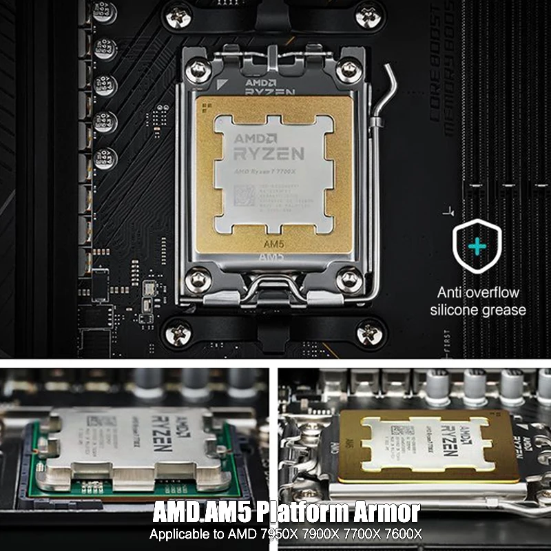 AM5 Thermal Paste Guard for AMD 7950X 7900X 7700X 7600X CPU Armor Pure Copper Fastener, Anti-Bending Back Plate Shell Rad