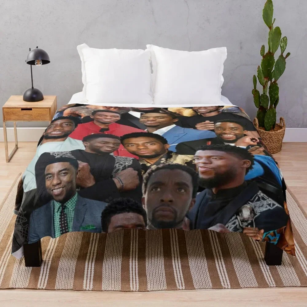 

chadwick boseman photo collage Throw Blanket Flannel Bed Fashionable Hair Blankets