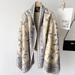 2023 Winter New Luxury Deisgn Imitated Cashmere Scarf Women Floral Print Outdoor Keep Warm Thick Shawl Soft Large Scarf Lady