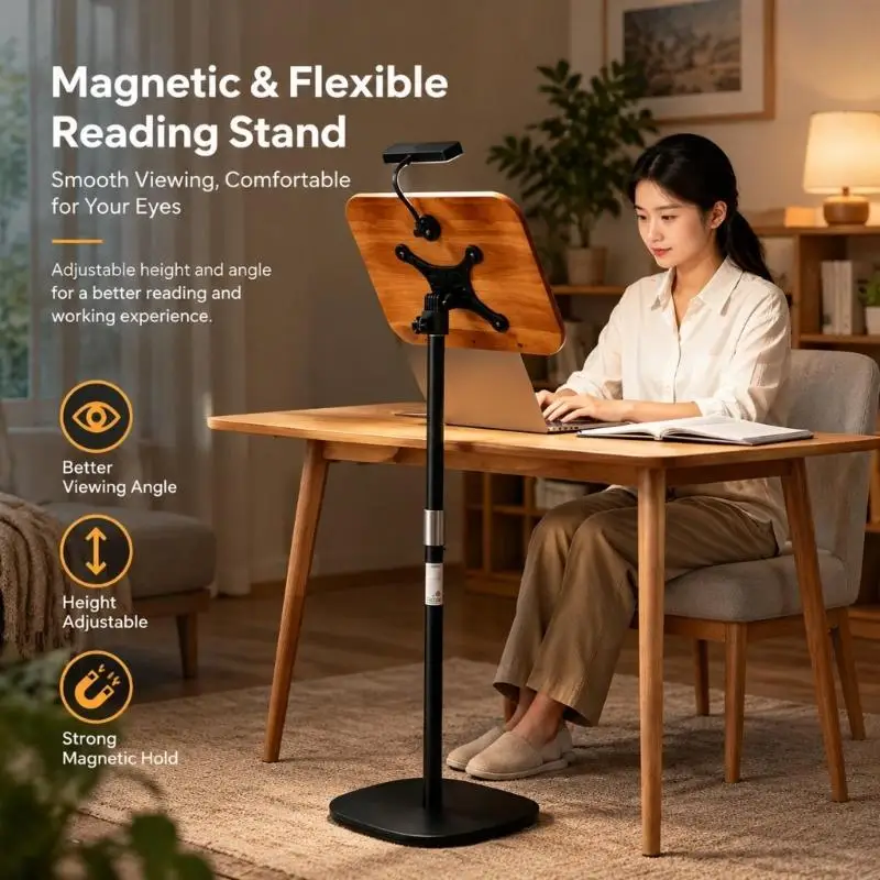 LED Task Light with Adhesive Metal Plate, Flexible Neck, and Rechargeable Internal Battery for Reading Tasks H8WD