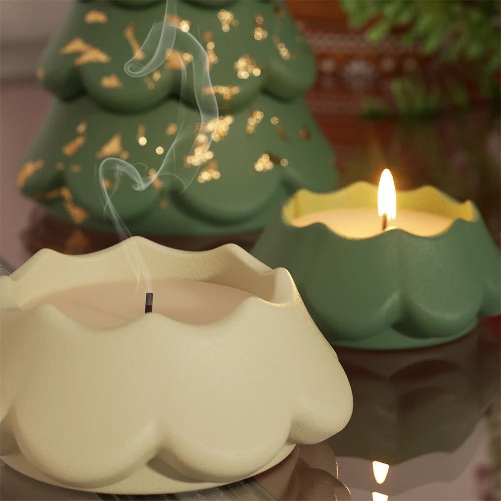 Blooming Stacking Christmas Tree Candle Jar Silicone Molds for Concrete Jesmonite Cement DIY Christmas Craft Gifts