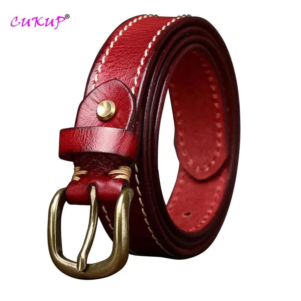 Top Quality Design Brass Pin Buckle Metal Cow Leather Belts for Women 2.8cm Width