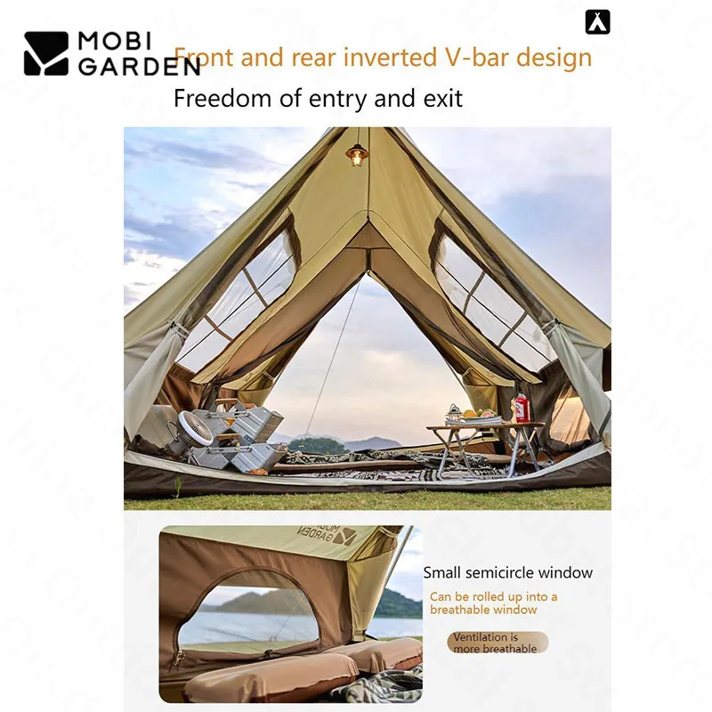 

MOBI GARDEN 3-4 Person Outdoor Camping Cabin Tent Large Space Breathable Cotton Ridge Era 190 Outdoor Family Picnic Travel Tent