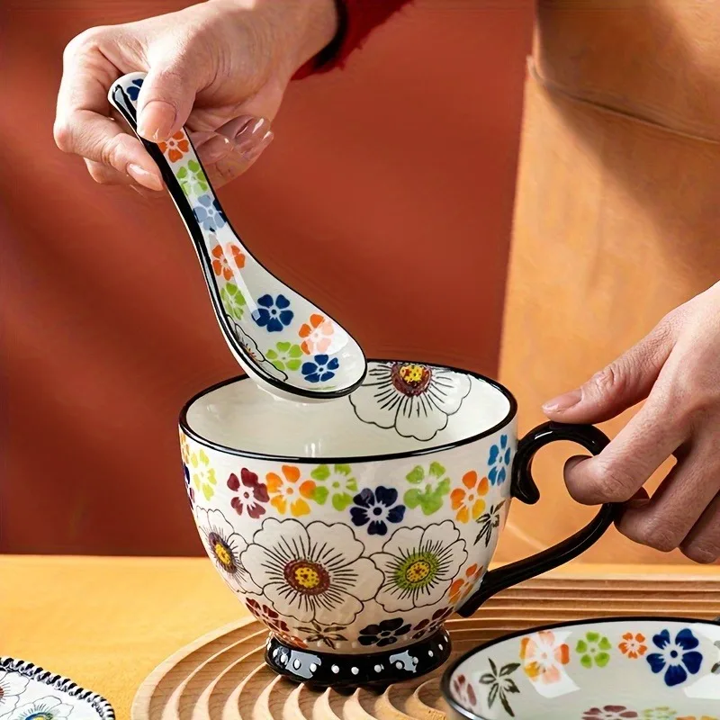 4Pcs Ceramic Breakfast Spoons with 4 Different Patterns, For Milk, Dessert, Salad and Coffee
