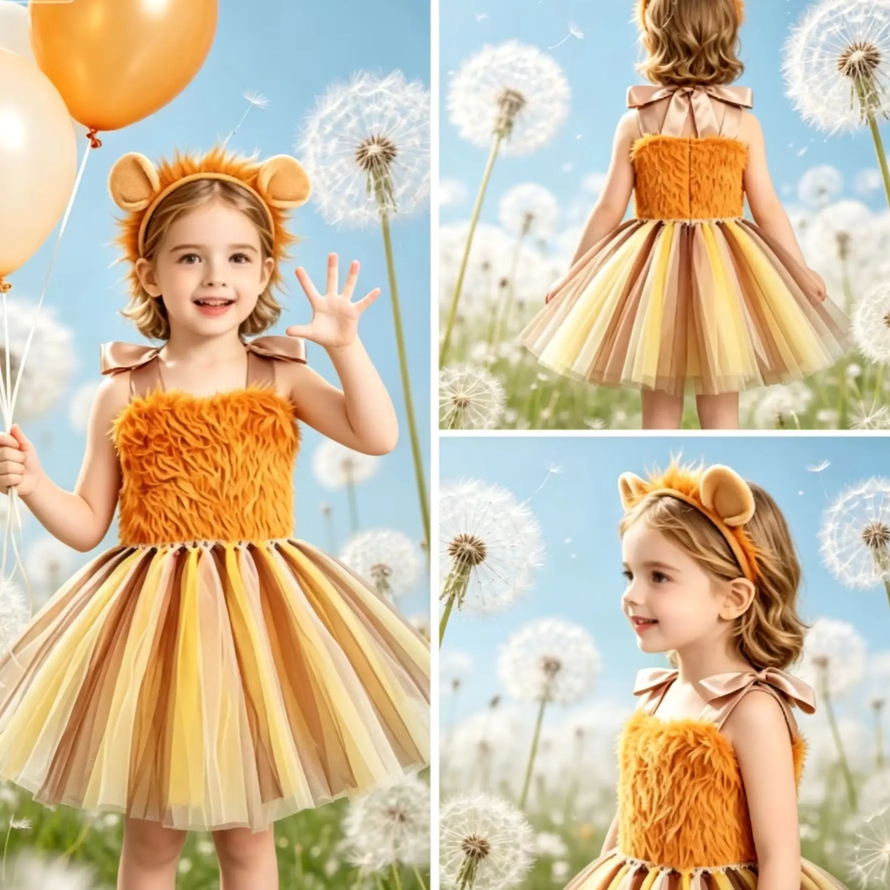 

Stylish Lion Print Tutu Dress Soft Animal Cosplay Costume for Halloween Birthday Carnival Stage Performance Holiday Dress